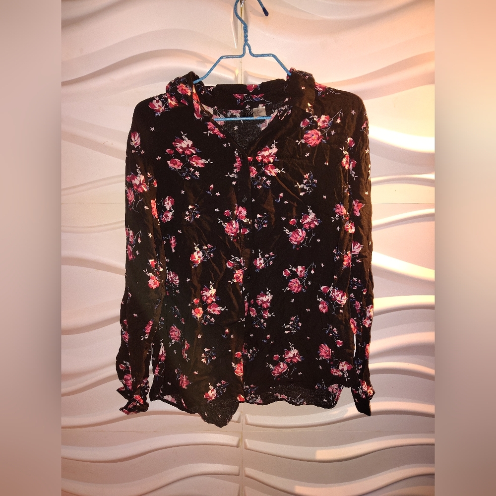 Pre-owned Divided H&M Floral Black Blouse Size 8